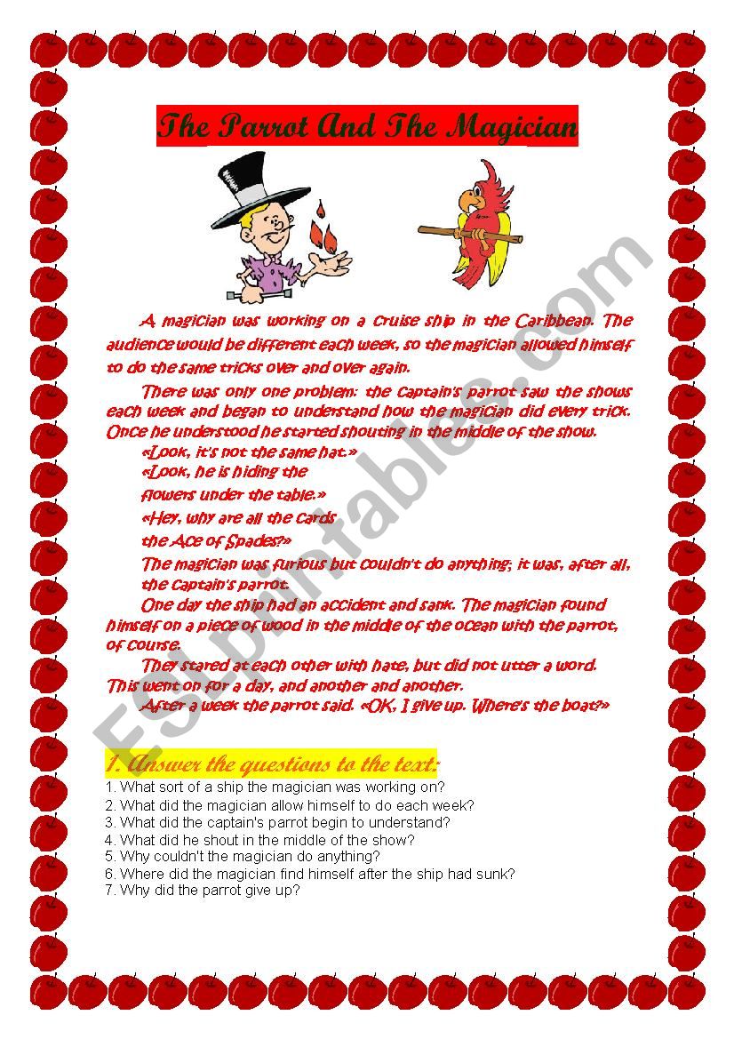 The parrot and the magician worksheet