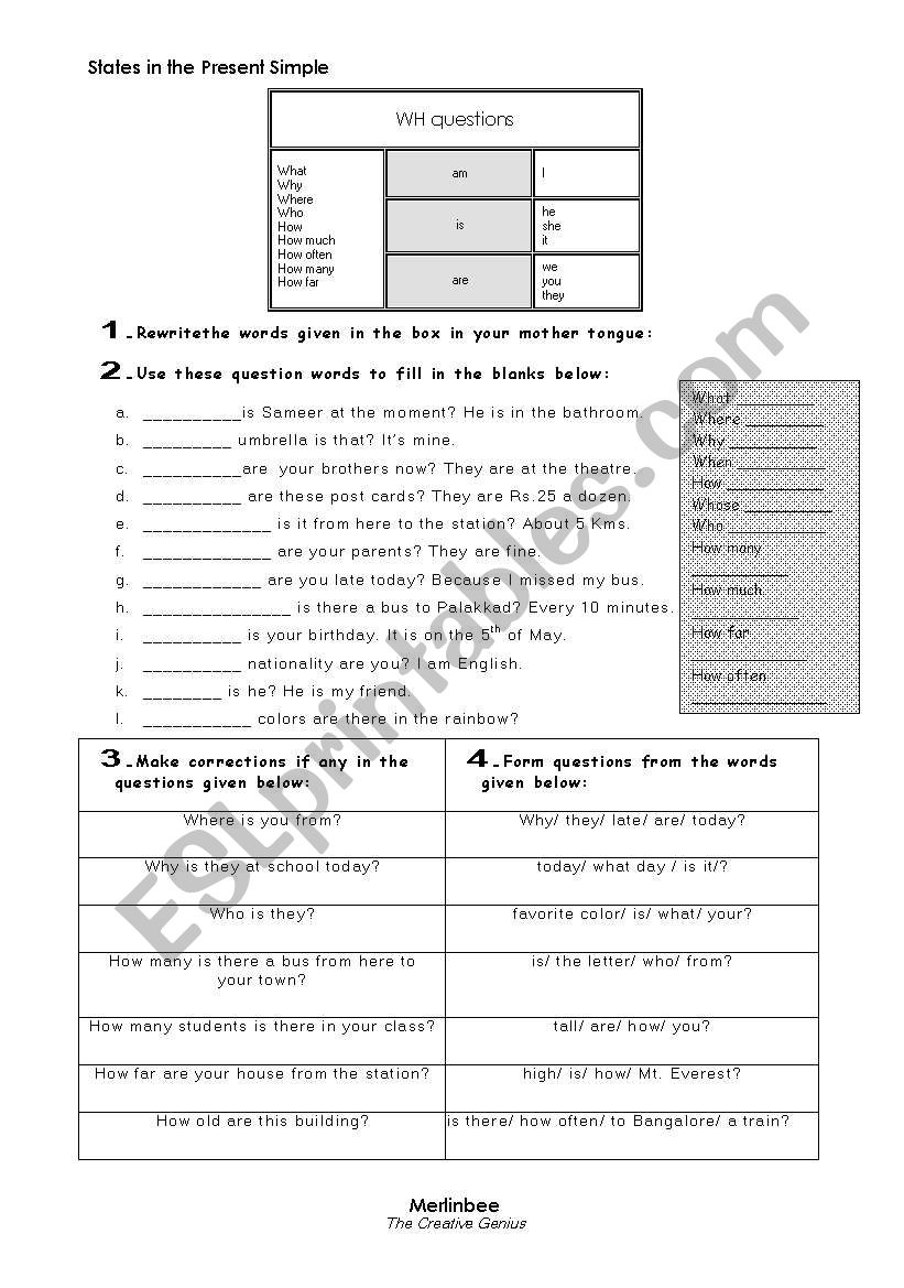 Making WH Questions using Present Simple