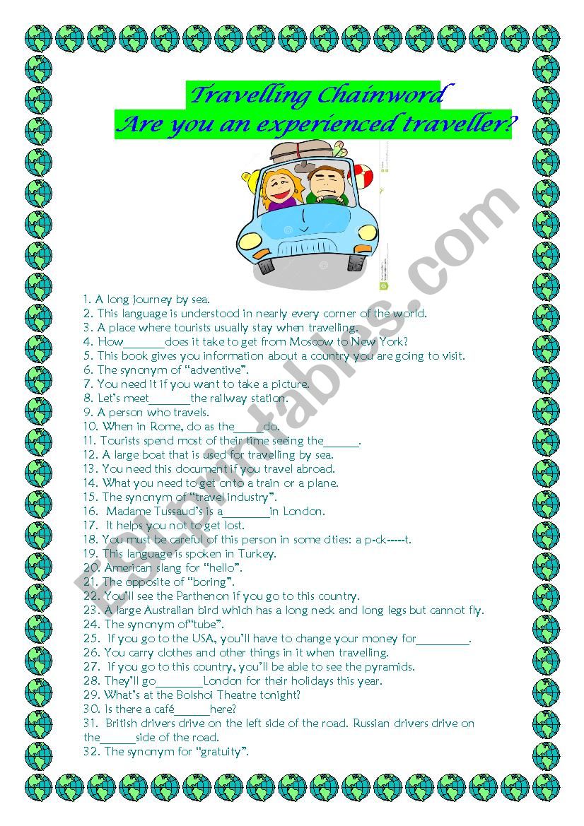 Travelling quiz worksheet