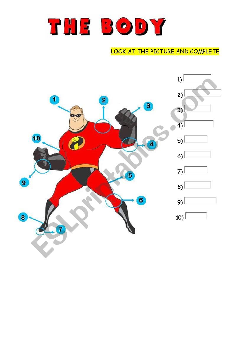 PARTS OF THE BODY worksheet