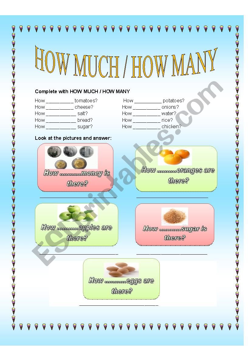 how much / how many worksheet