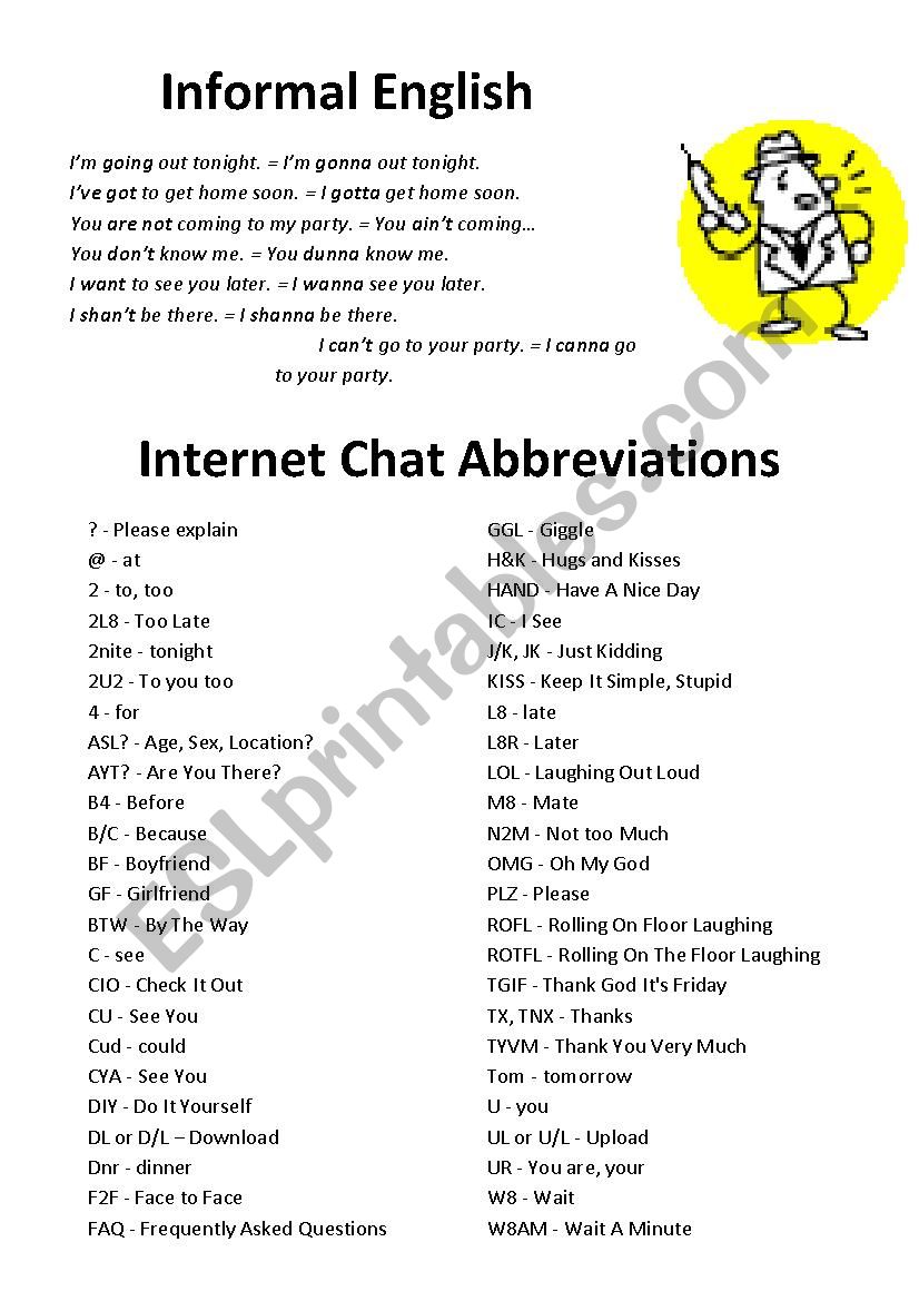 Internet Mobile Chat Abbreviations