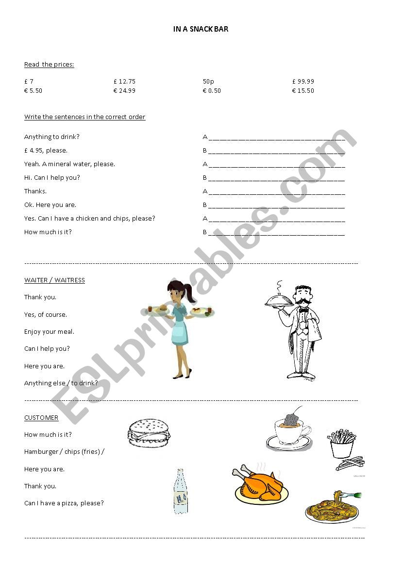 In a snack bar - roleplay worksheet