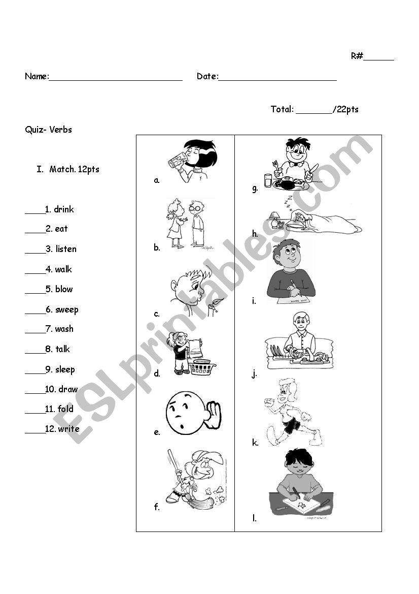 Quiz Verbs worksheet