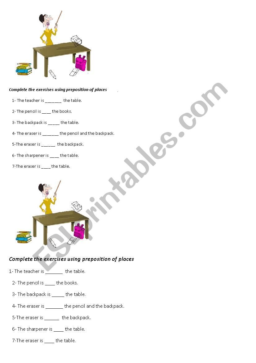 Preposition of Places combined with classroom materials.