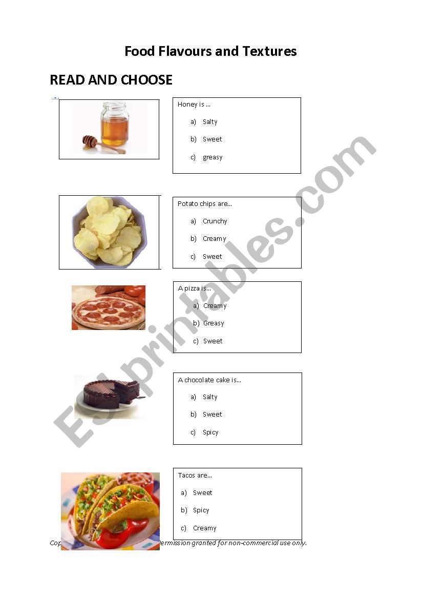 FOOD TEXTURE AND FLAVOR worksheet