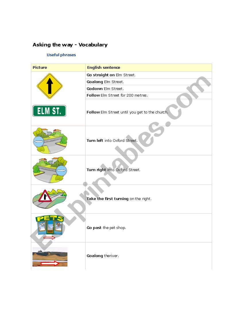 Directions worksheet