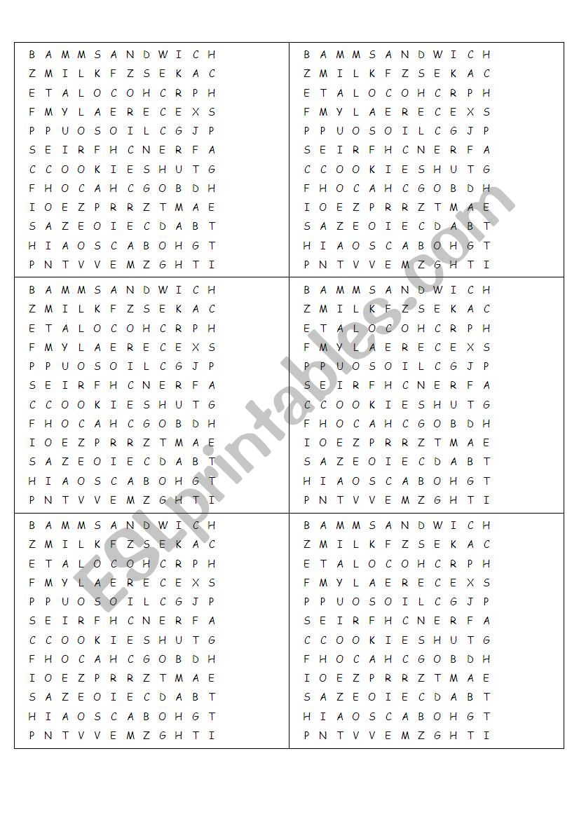 food crossword worksheet