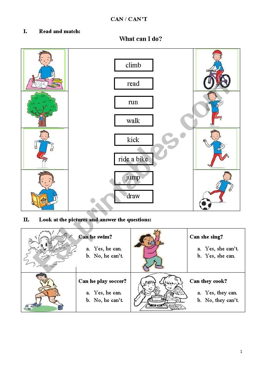 Can - Cant worksheet