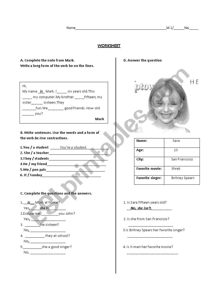 Verb to be. worksheet