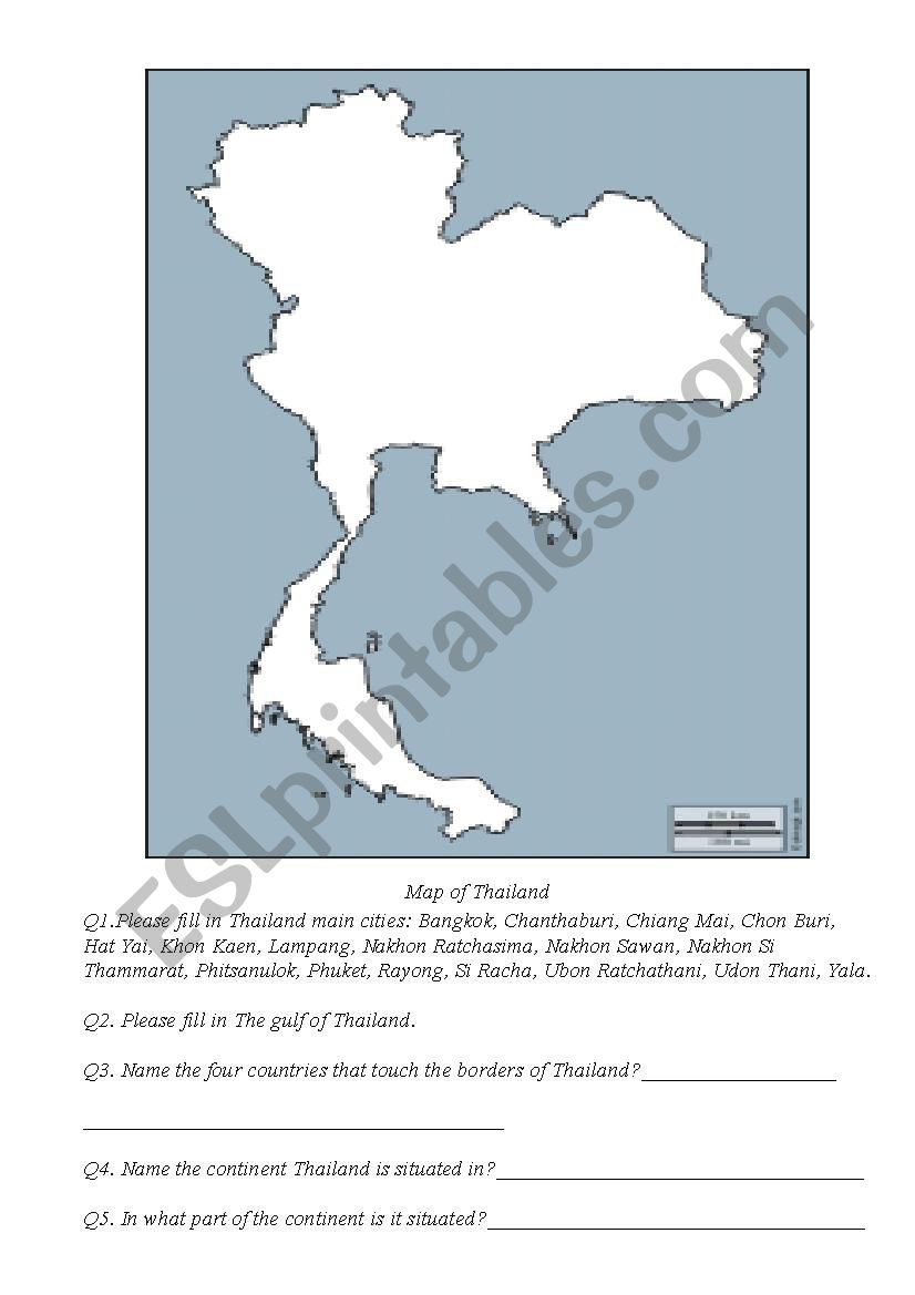 Thailands Major Cities worksheet