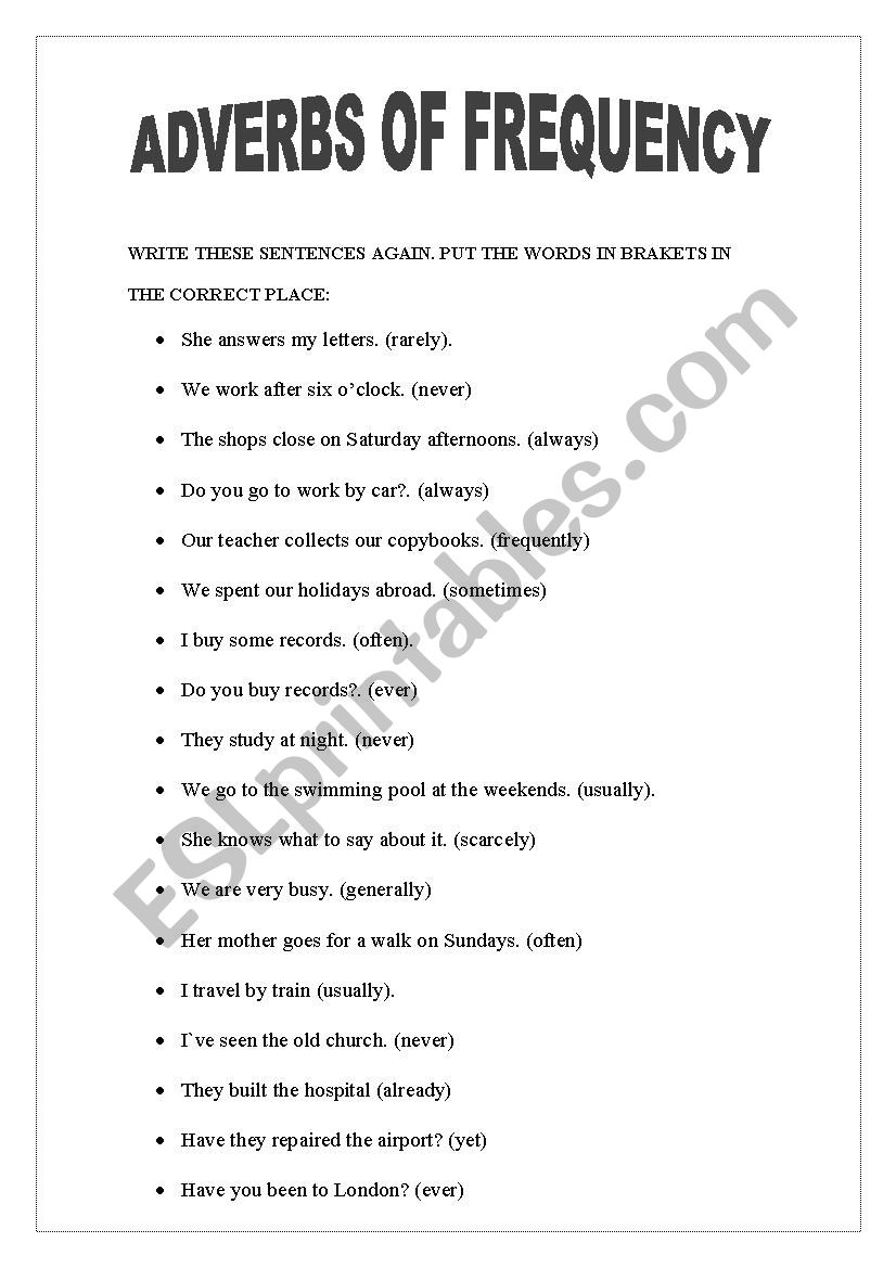 Adverbs of frequency  worksheet