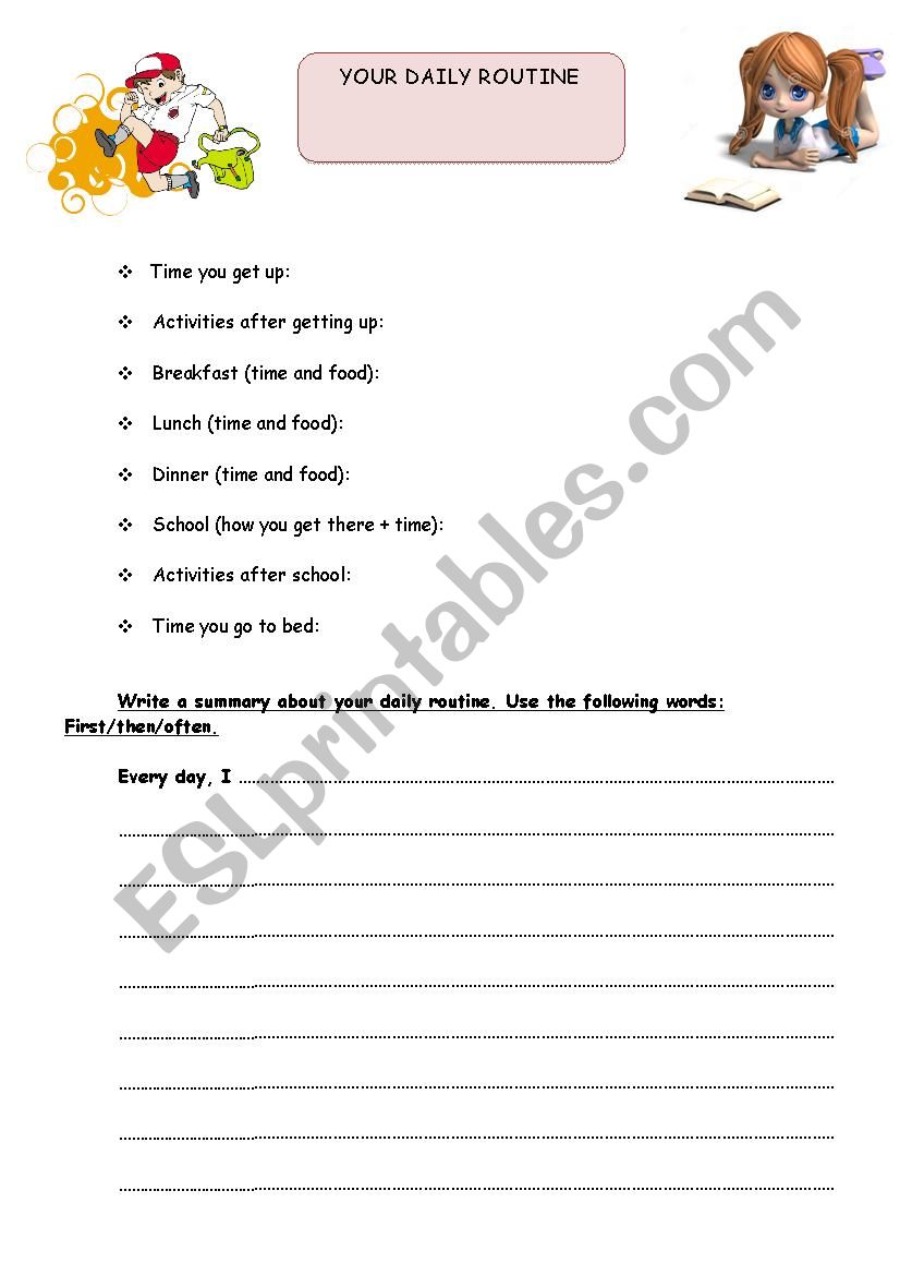 Your daily routine worksheet