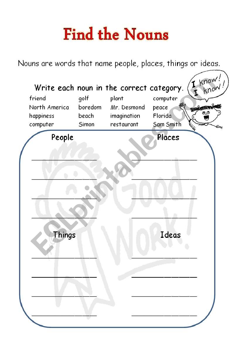 Find The Nouns ESL Worksheet By Unsure