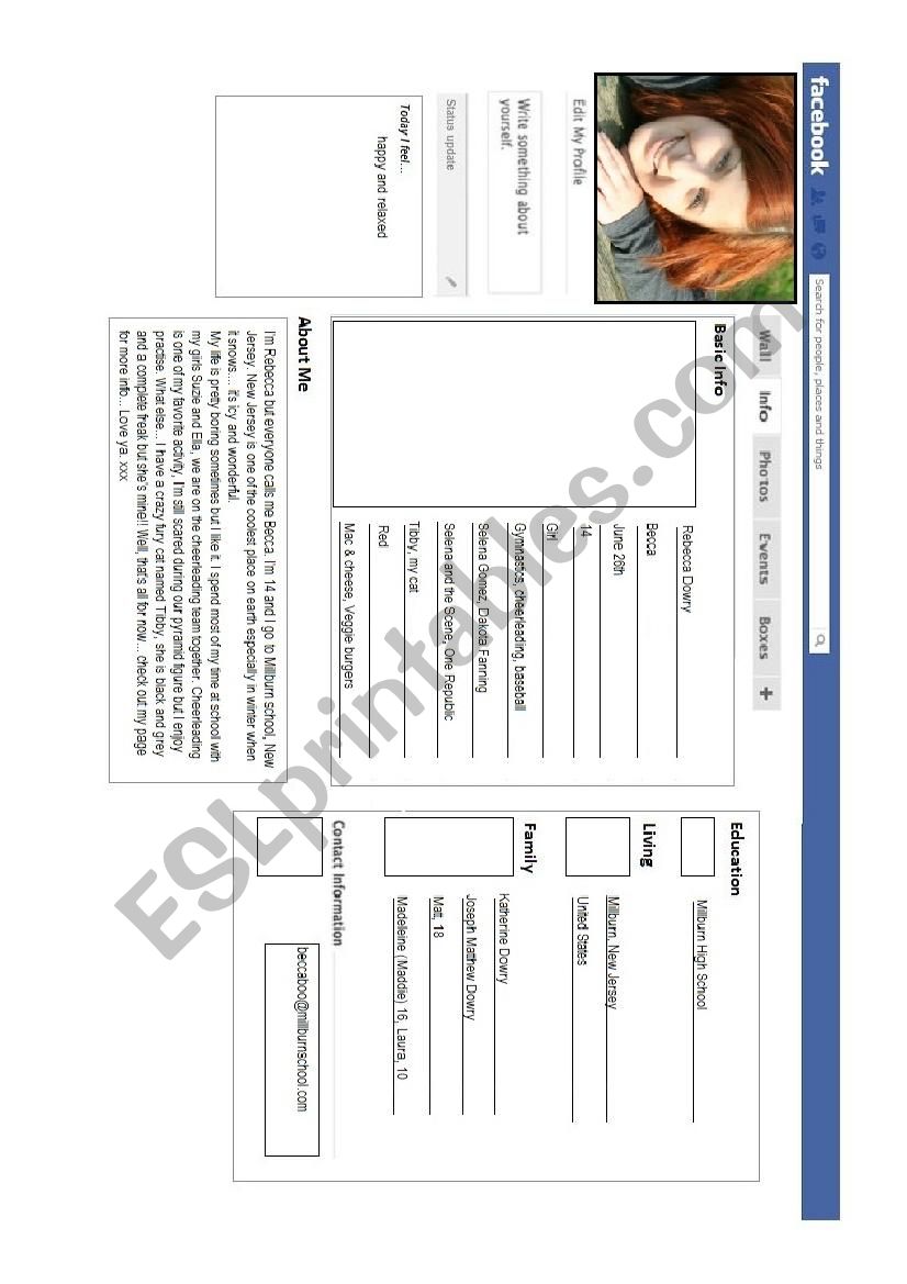 Facebook profile worksheet