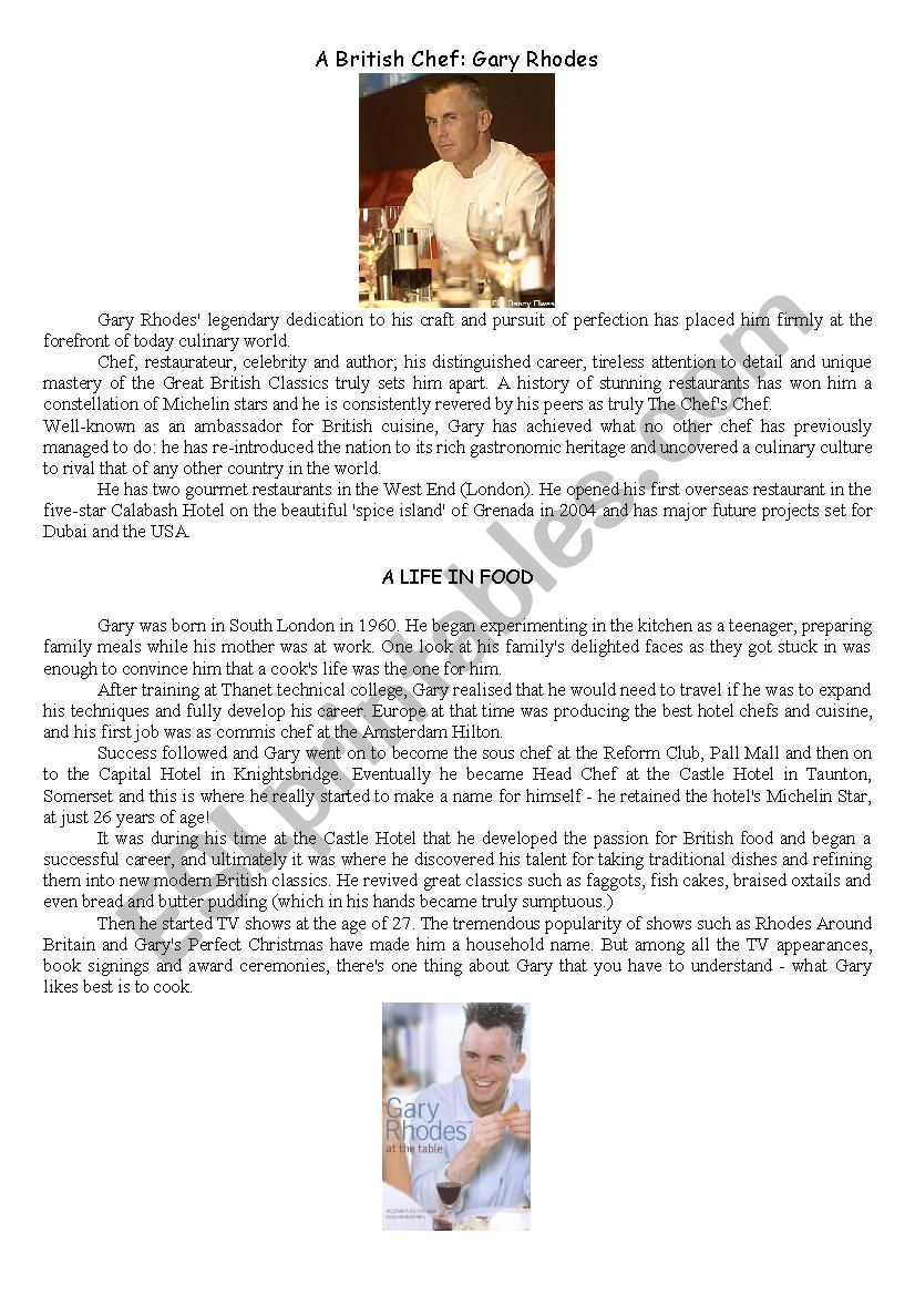 Gary Rhodes: a british Chef worksheet