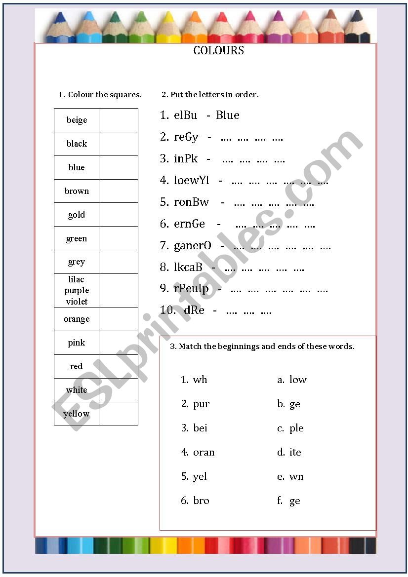 Colours worksheet