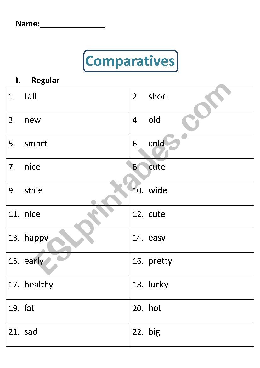 comparative worksheet  worksheet