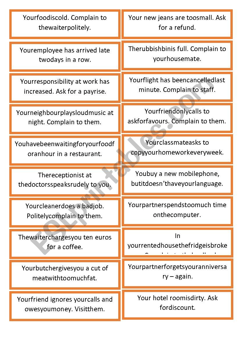 Complaints Role Play worksheet