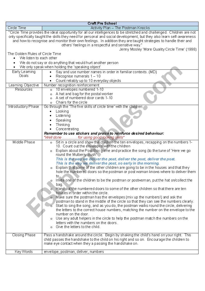 circle time worksheet