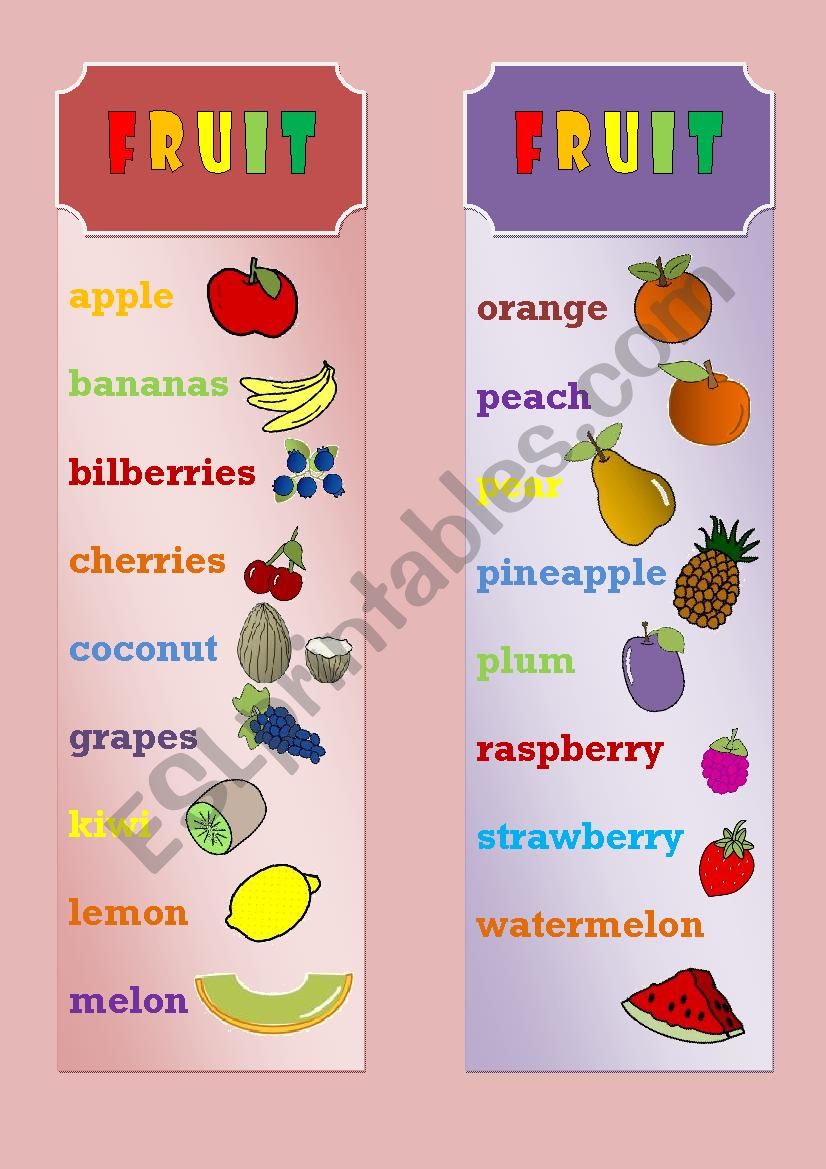 fruit bookmark worksheet