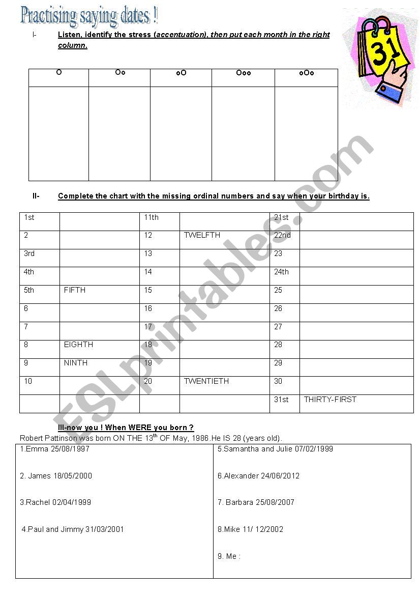 practising saying dates worksheet