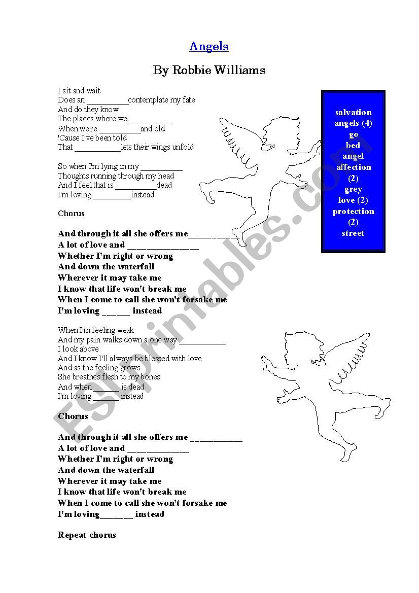 Song worksheet Angels by Robbie Williams