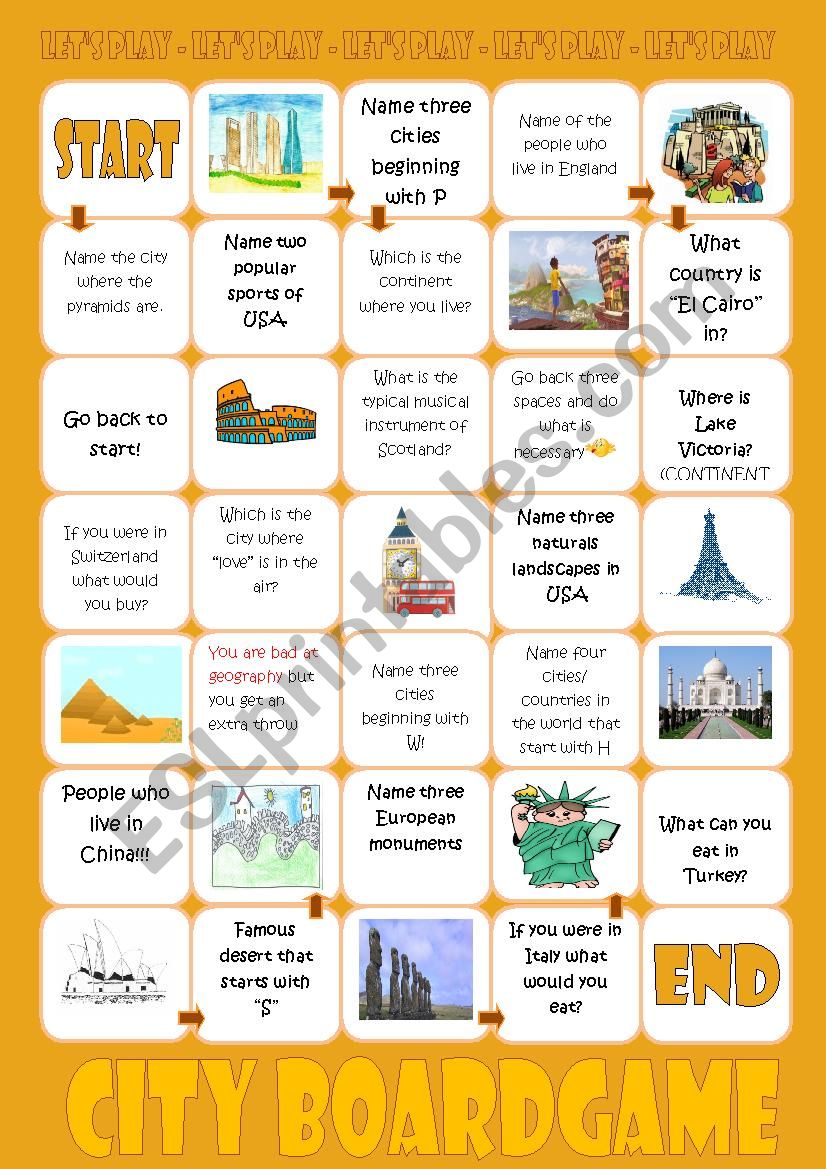 CITY BOARD GAME worksheet