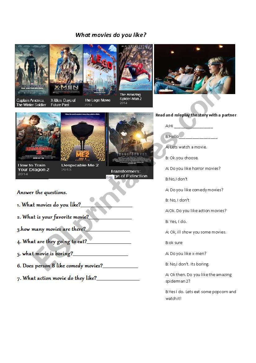 What movies do you like? worksheet