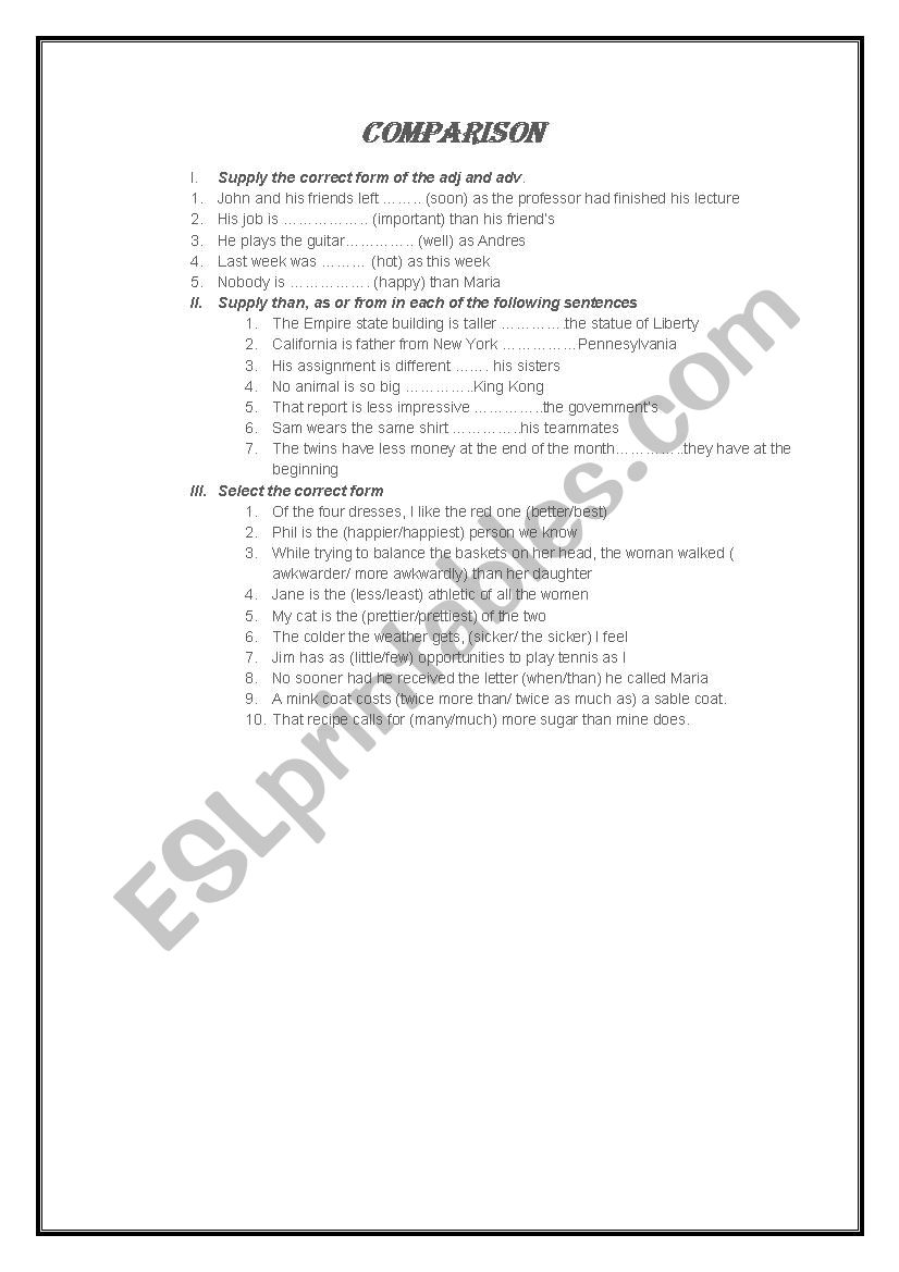 Comparison worksheet