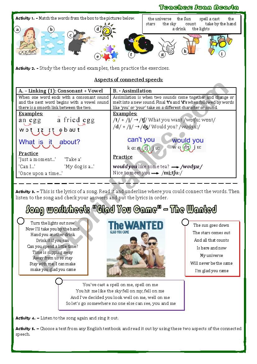 Song Worksheet Glad You Came The Wanted Esl Worksheet By Bomberito