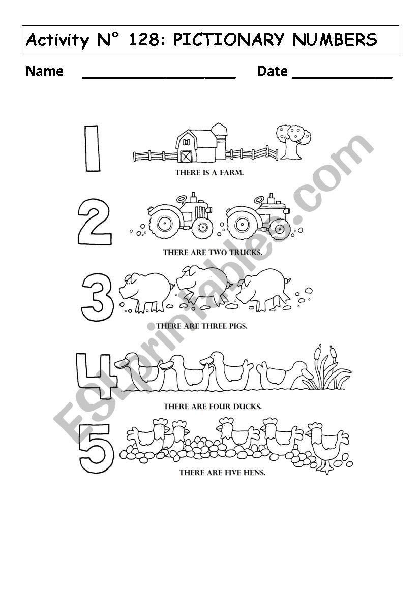 No 128 NUMBERS PICTIONARY TO 5