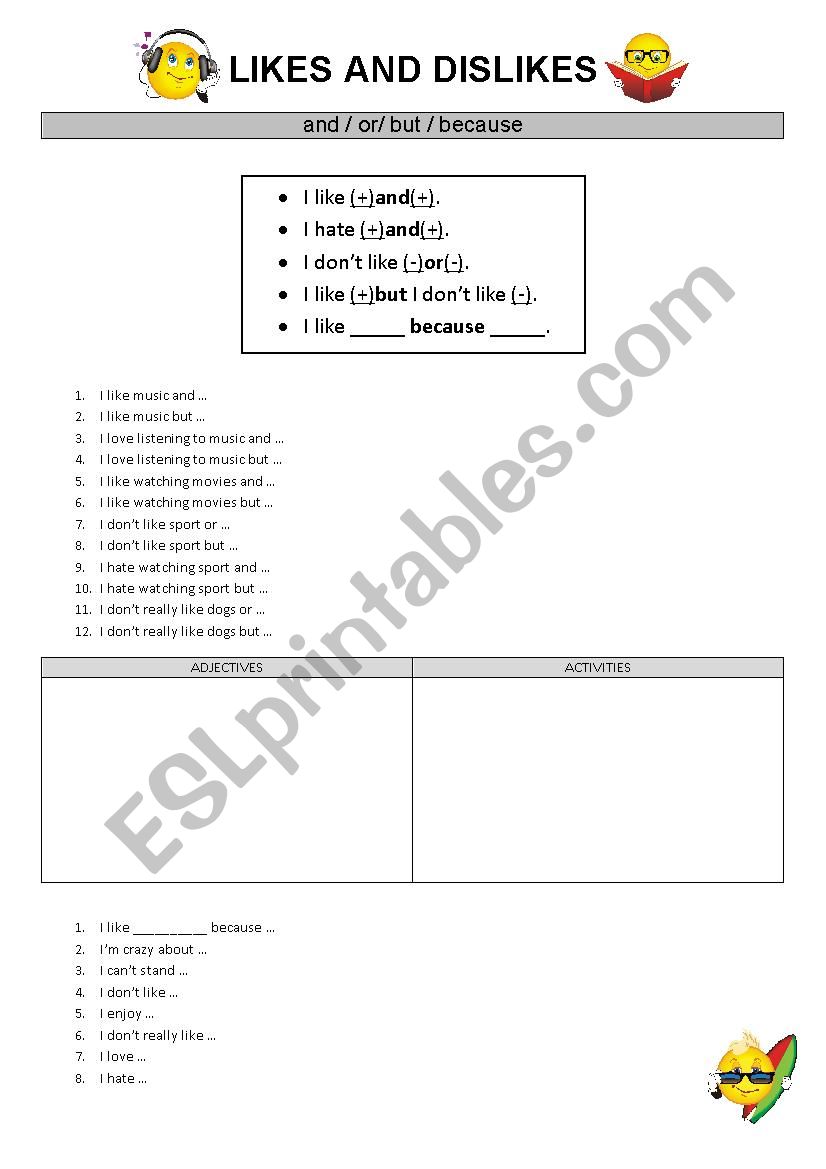 Expressing likes and dislikes with conjunctions