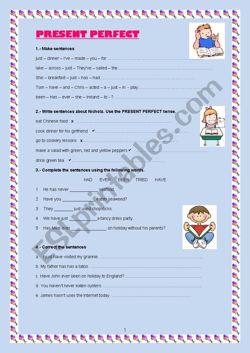 present perfect elementary worksheet