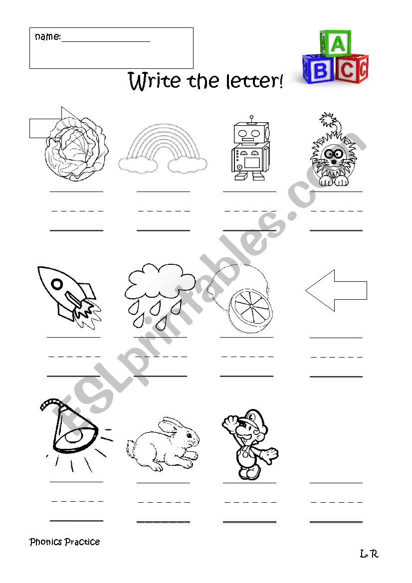 Phonics Practice - L and R worksheet