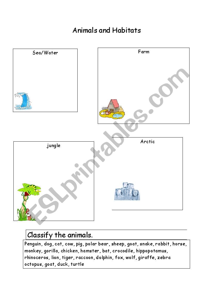 Animals Habitats worksheet