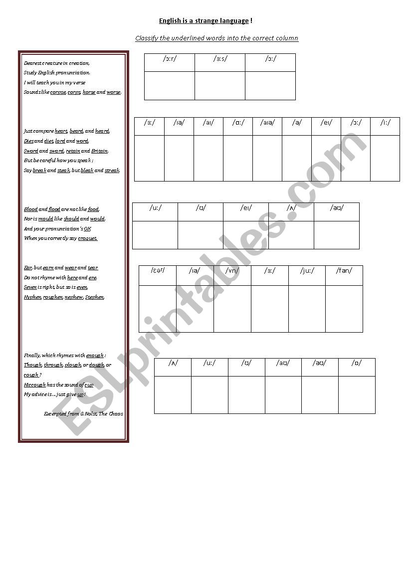 ENGLISH IS A STRANGE LANGUAGE worksheet