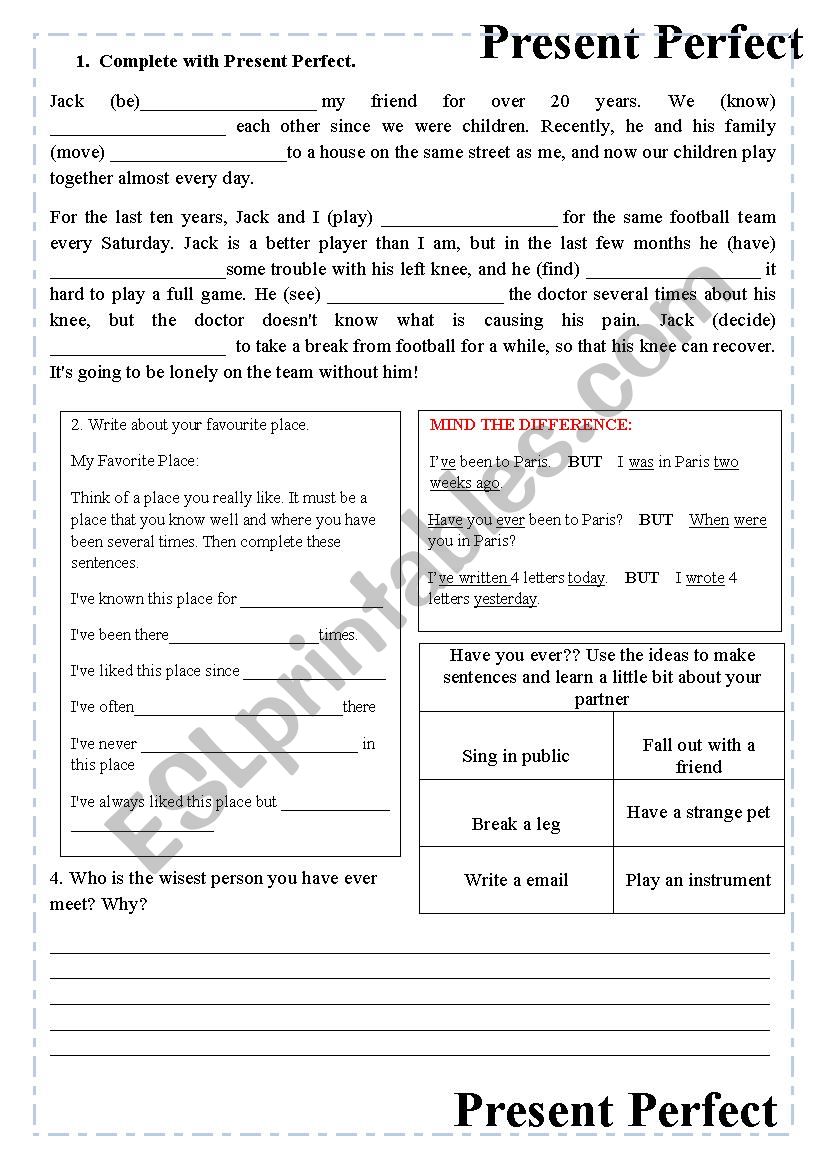 Present Perfect worksheet