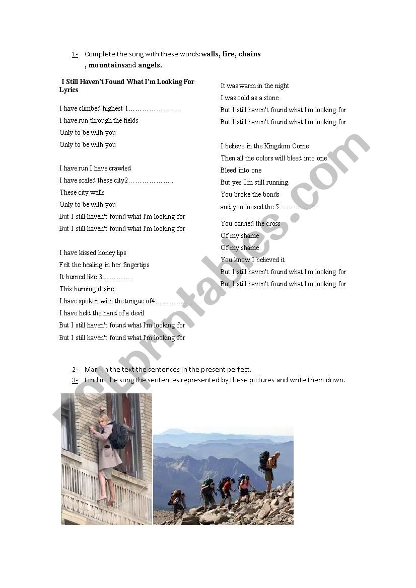 present perfect song worksheet