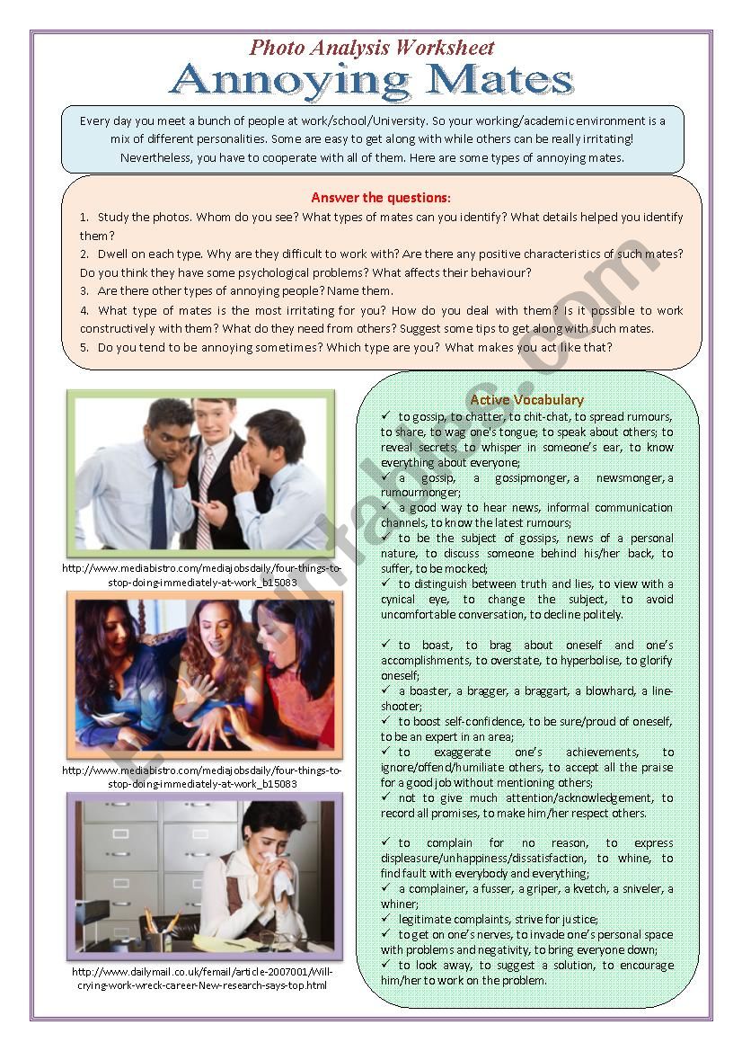 Photo Analysis Worksheet: Annoying Mates