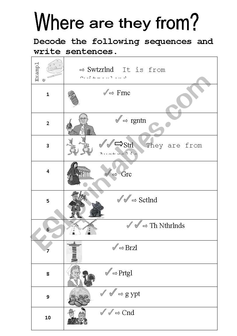 Where are they from? worksheet