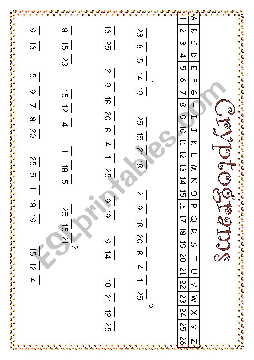 Cryptogram worksheet