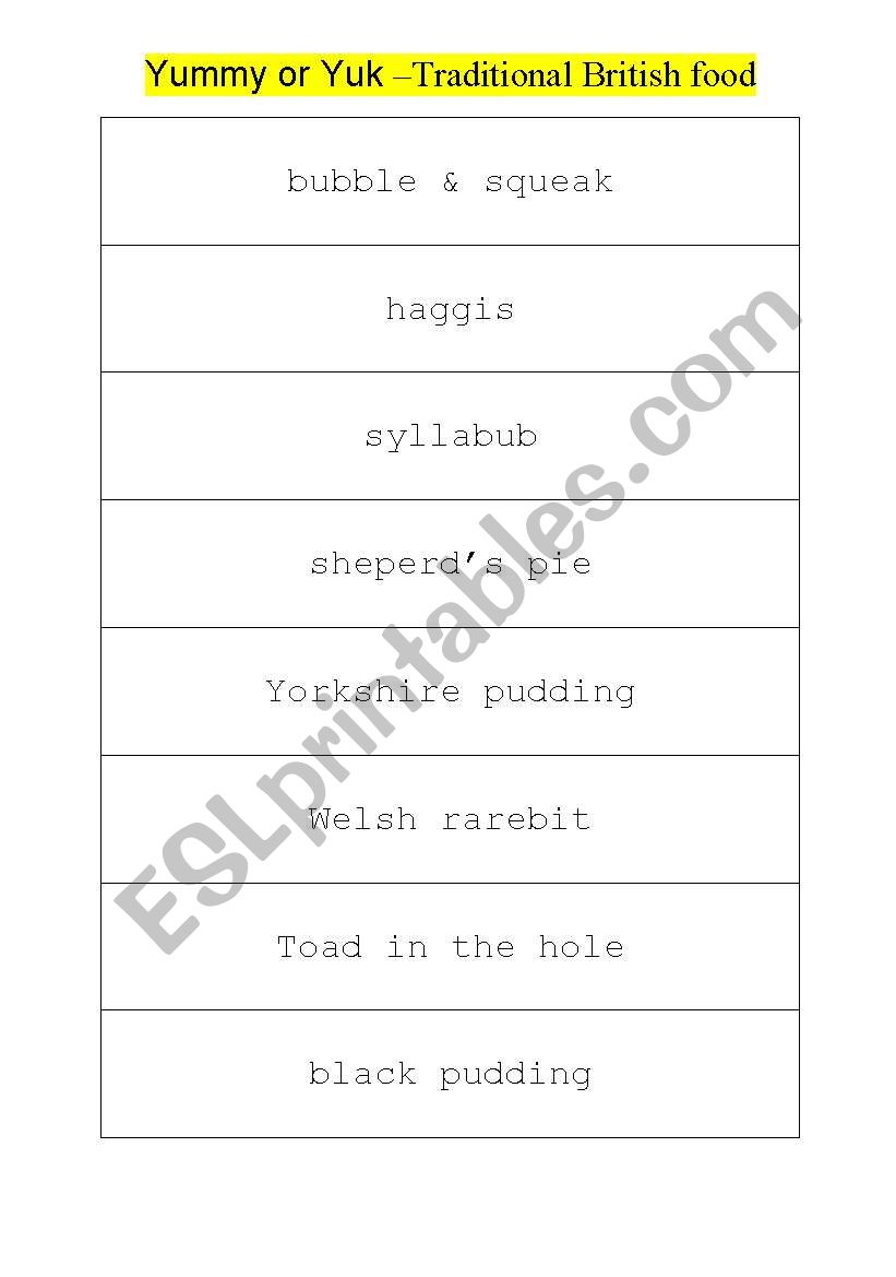 British Food worksheet