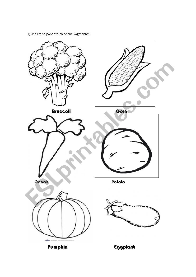 Vocabulary of vegetables worksheet