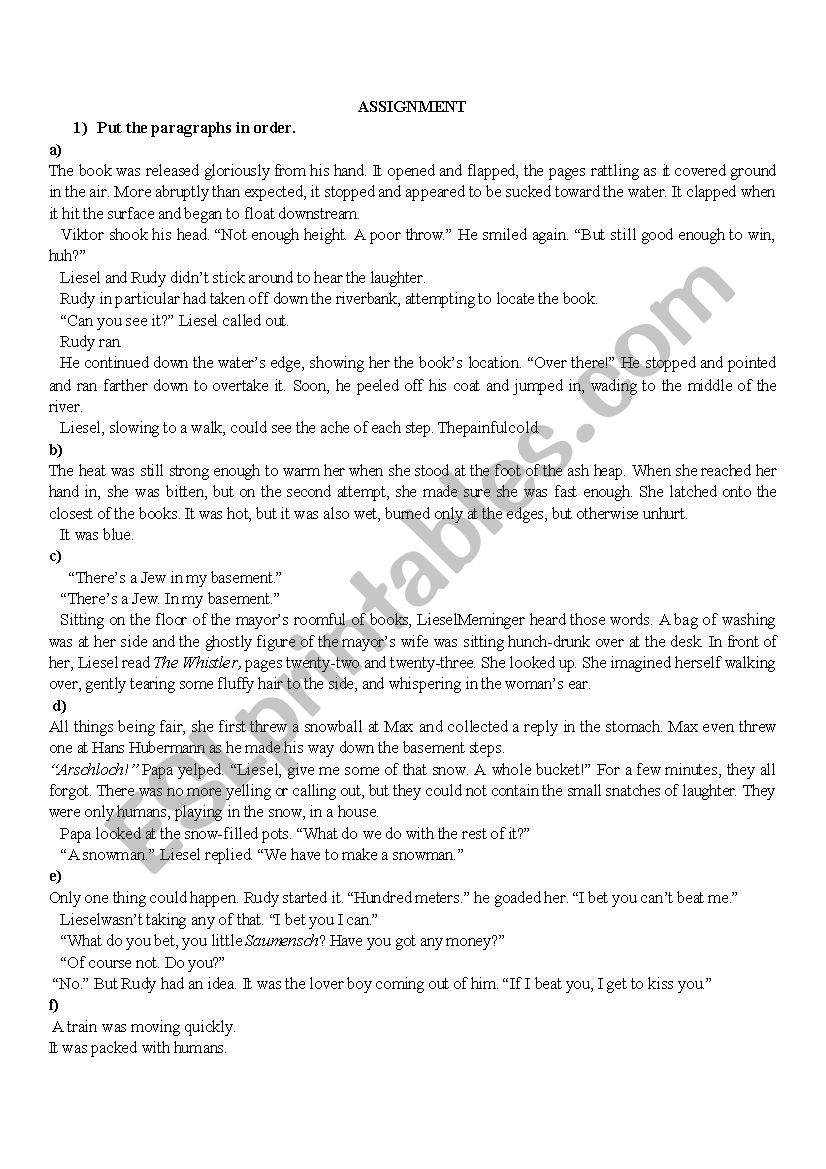 The book thief worksheet