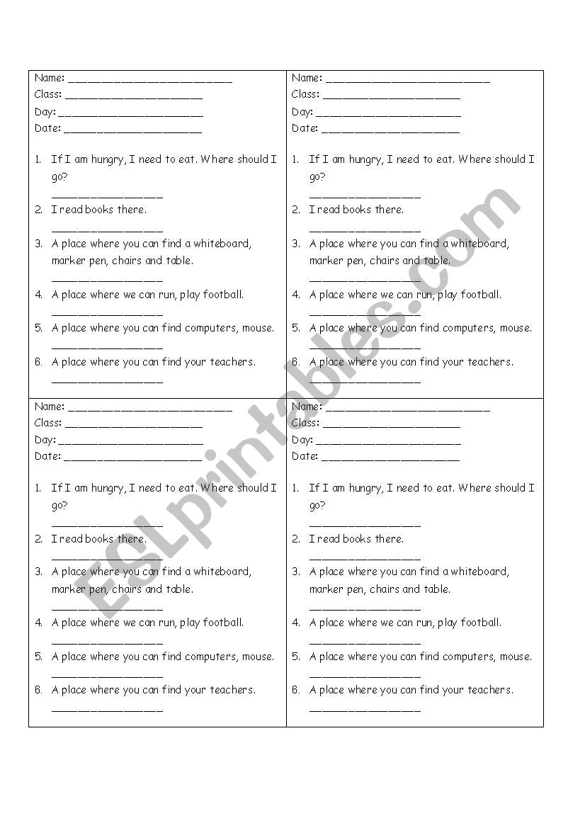 In School Unit 11 worksheet