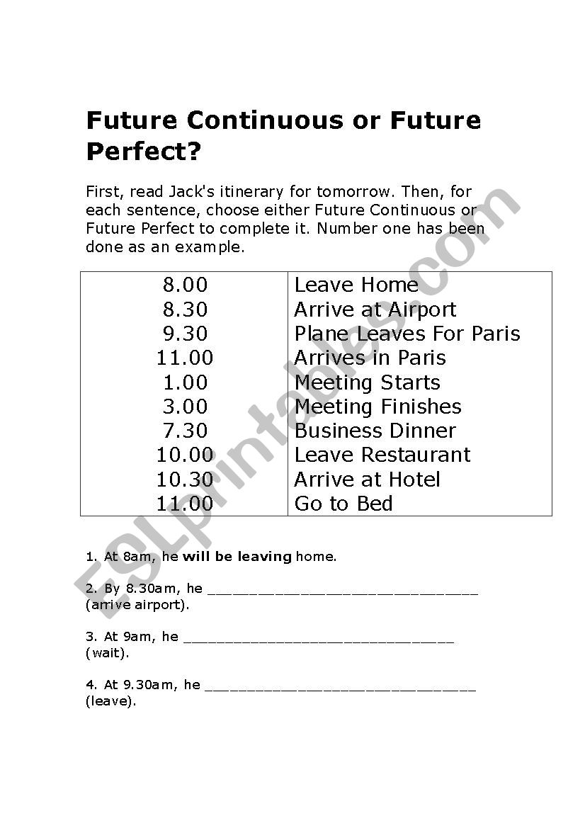 Future Continuous or Future Perfect Worksheet