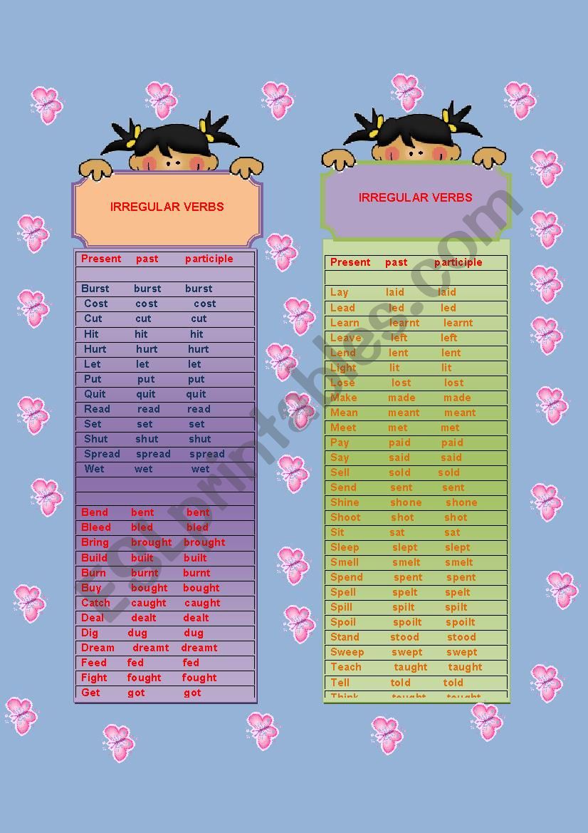 irregular verbs  worksheet