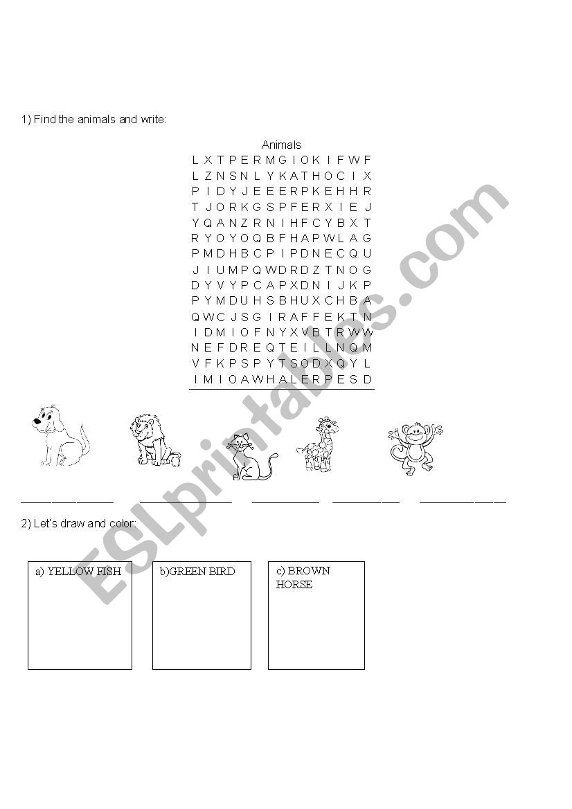 Animals worksheet