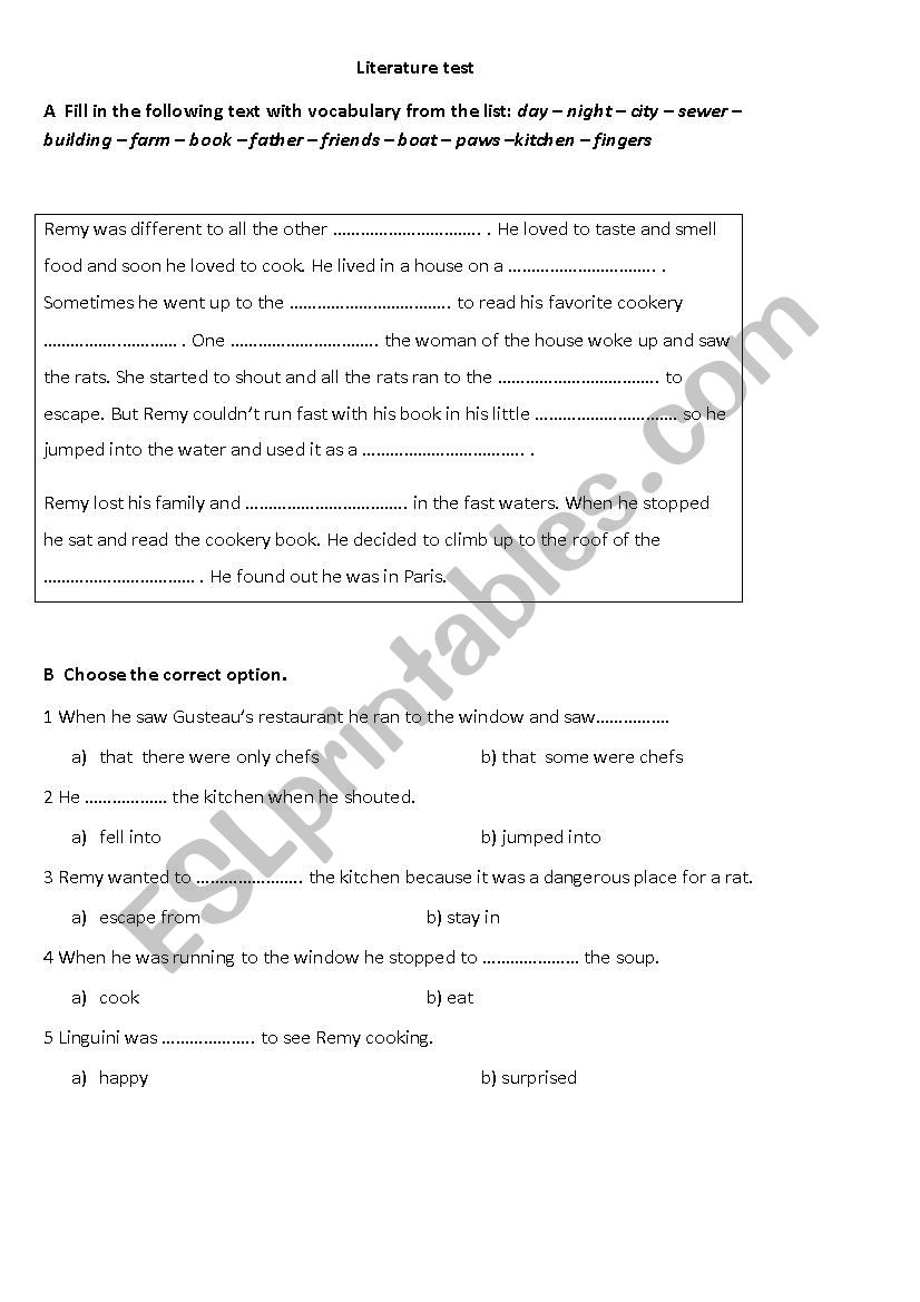 Multiple Choice Ratatouille worksheet